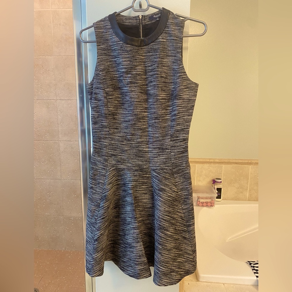 Madewell black and sleeveless white dress with faux leather collar and pockets